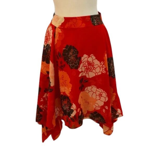 Kenneth Cole Skirt Floral Orange Brown Cream Asymmetrical - Picture 4 of 4